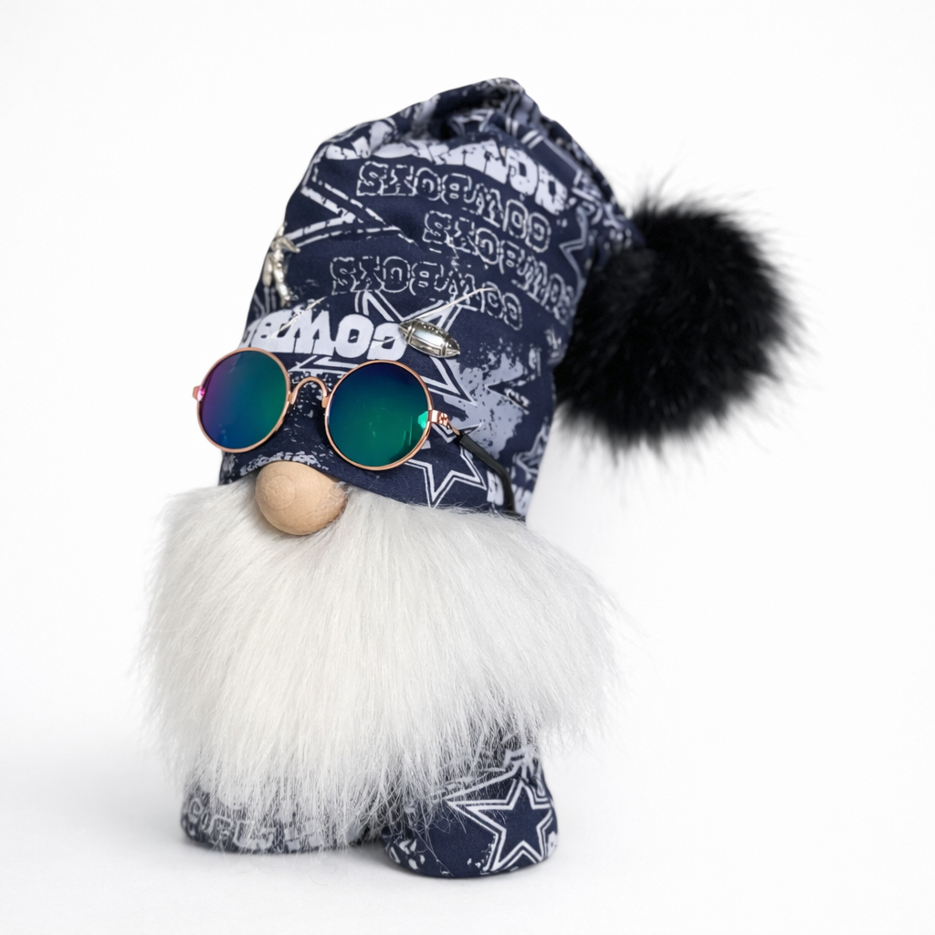 Dallas Cowboys Fan Gnome w/Aquamarine Round Sunglasses