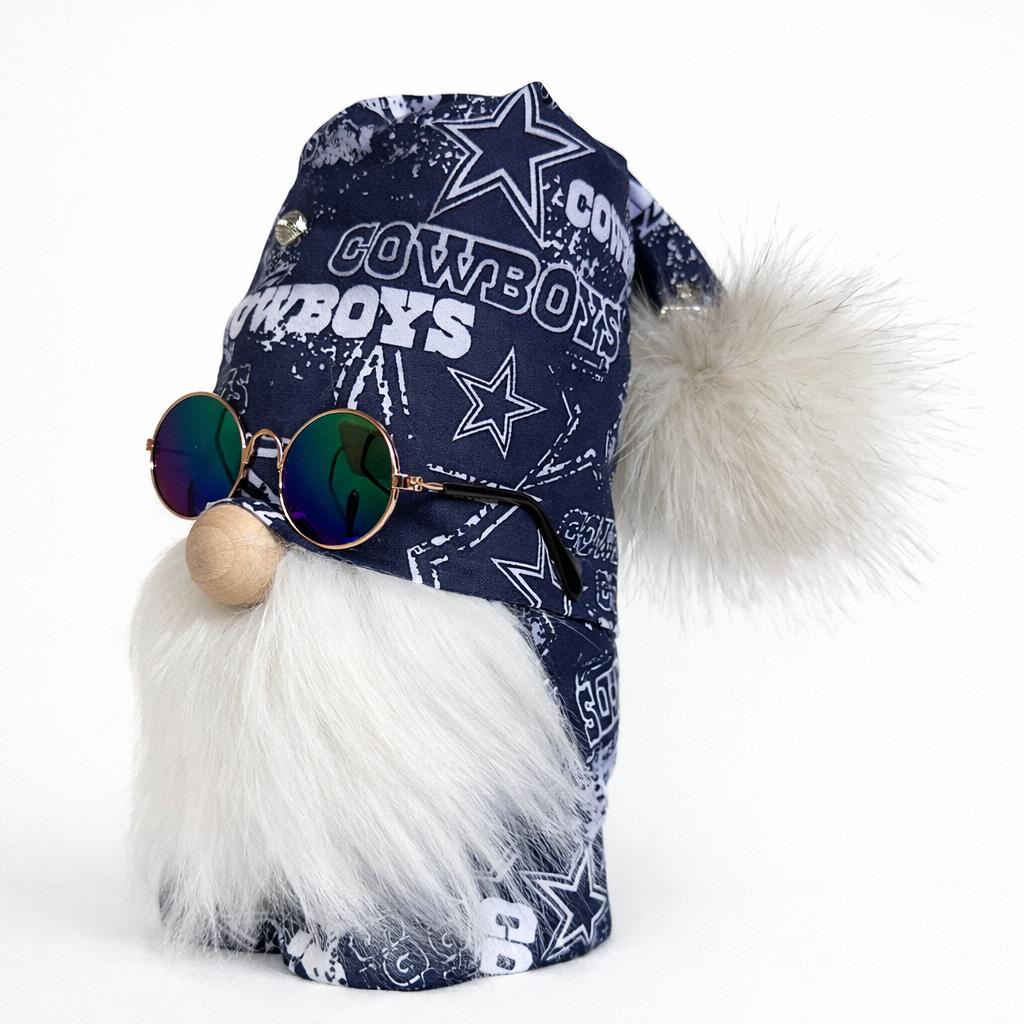 Dallas Cowboys Fan Gnome w/Aquamarine Round Sunglasses